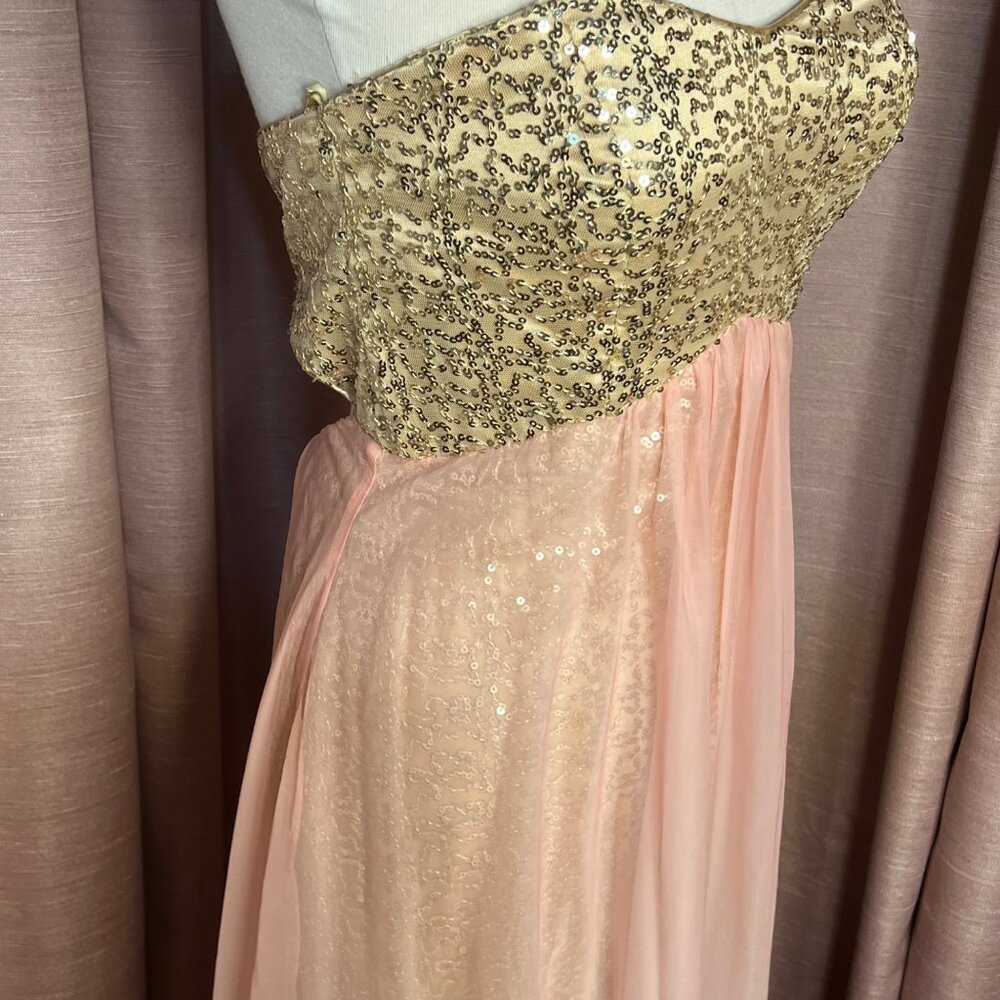 Jump Apparel 9/10 Formal Gold Sequin Pink Ombre Baby Doll Maxi Dress Homecoming - Picture 7 of 16